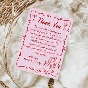 Pink Whimsical Hand Drawn Wedding Thank You Card