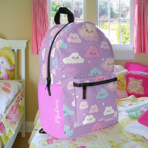 Pink Whimsical Happy Clouds Personalised Printed Backpack
