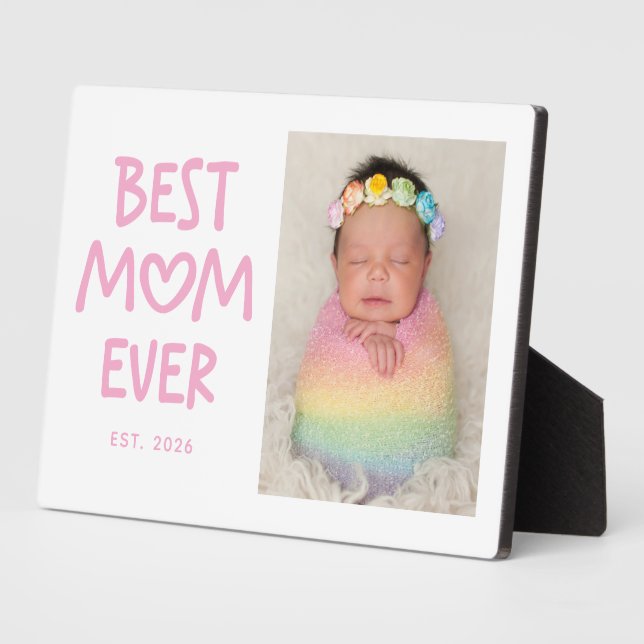 Pink Whimsical Heart Best Mom Ever Photo Plaque (Side)