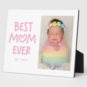 Pink Whimsical Heart Typography Best Mum Ever Plaque