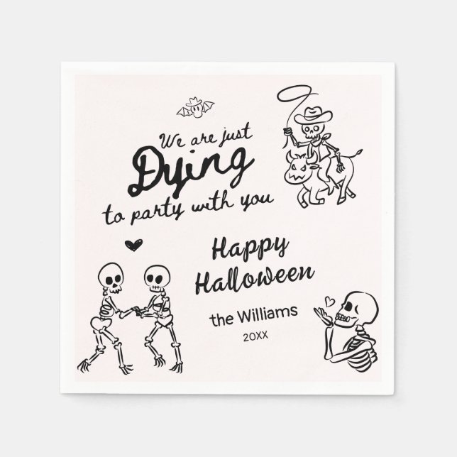 Pink Whimsical Quirky Hand Drawn Doodles Halloween Napkin (Front)