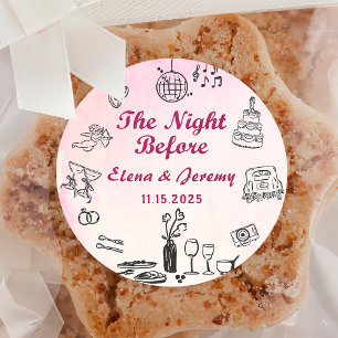 Pink Whimsical Quirky Hand Drawn Wedding Sticker