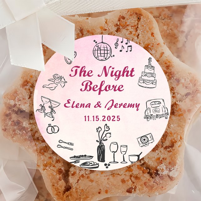 Pink Whimsical Quirky Hand Drawn Wedding Sticker (Creator Uploaded)