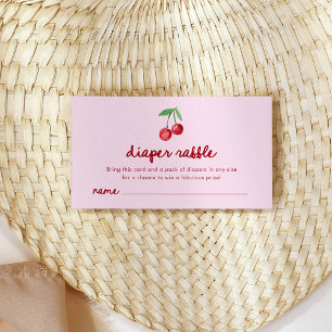 Pink Whimsical Retro Cherries Diaper Raffle Enclosure Card