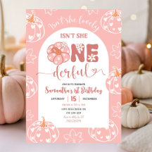 Pink Whimsical Retro Pumpkin Onederfull Birthday