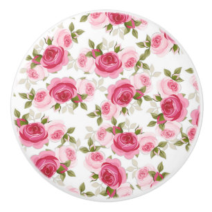 Pink Whimsical Roses Rustic Floral Shabby Chic Ceramic Knob