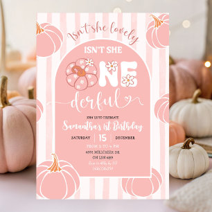 Pink Whimsical Stripes Pumpkin Onederfull Birthday Invitation