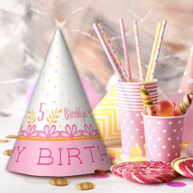 Pink Whimsical Sweet 5th Birthday Party Hat (Creator Uploaded)