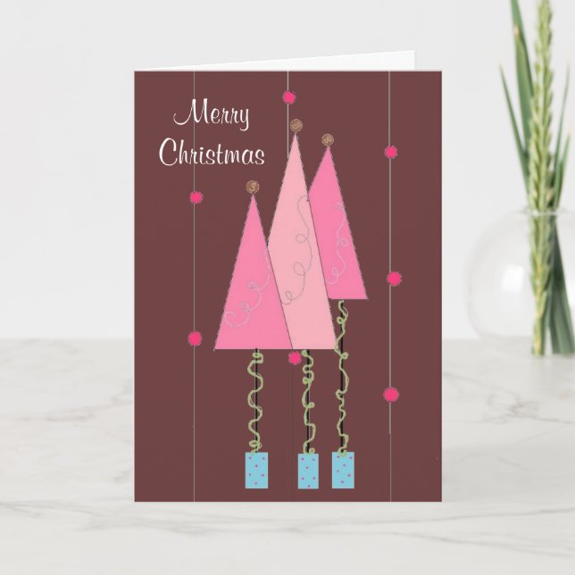 Pink Whimsical Trees Holiday Card (Front)