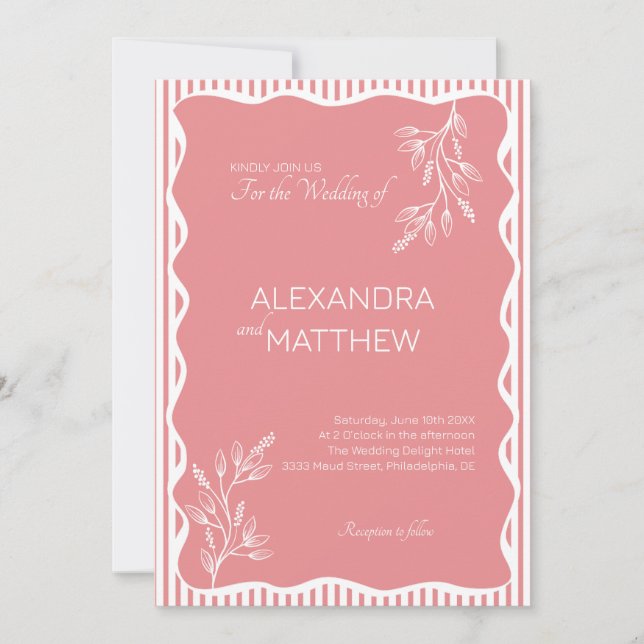 Pink Whimsical Wavy Border Wedding Invitation (Front)