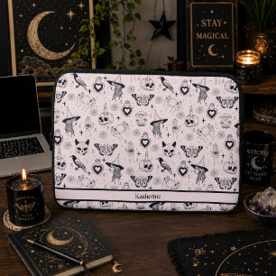 Pink Whimsigoth Witchy Pattern Custom Name  Laptop Sleeve