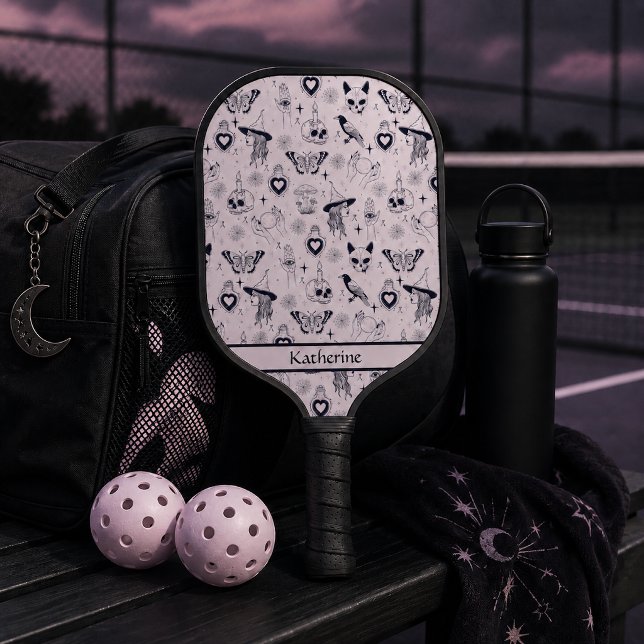 Pink Whimsigoth Witchy Pattern Custom Name Pickleball Paddle (Creator Uploaded)