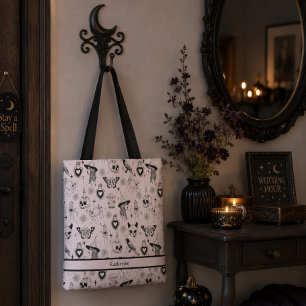 Pink Whimsigoth Witchy Pattern Custom Name  Tote Bag