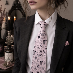 Pink Whimsigoth Witchy Pattern Tie