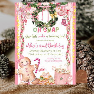 Pink Whimsy Christmas Oh Snap Gingerbread Birthday Invitation