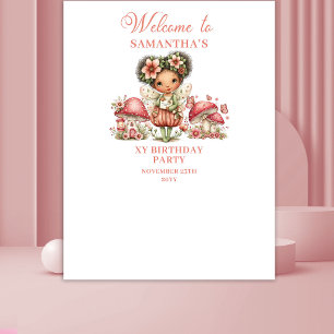 Pink Whimsy Fairy 1st Birthday Backdrop Tapestry