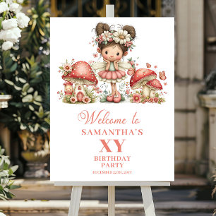 Pink Whimsy Fairy 1st Birthday Welcome Poster