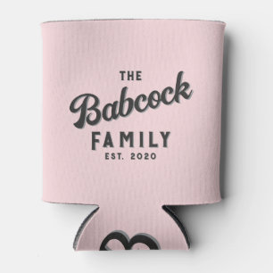 Pink Whisper and Black Retro Family Name & Year Can Cooler