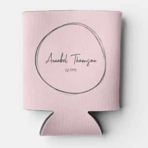 Pink Whisper and Black with Name in Drawn Circle Can Cooler