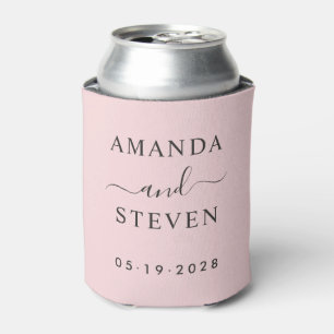 Pink Whisper & Black Couple Names with WeddingDate Can Cooler