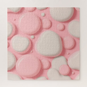 Pink White 3D Bubble Pattern Soft Pastel Abstract Jigsaw Puzzle