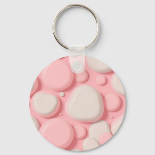 Pink White 3D Bubble Pattern Soft Pastel Abstract Key Ring