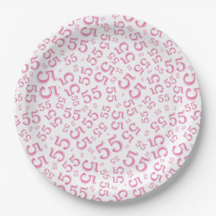 Pink/White 55th Random Number Pattern Paper Plate