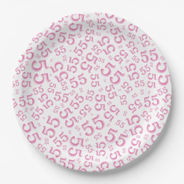  Pink/White 55th Random Number Pattern Paper Plate (Front)