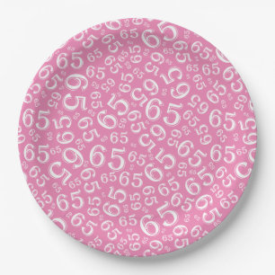 Pink/White 65th Random Number Pattern Paper Plate