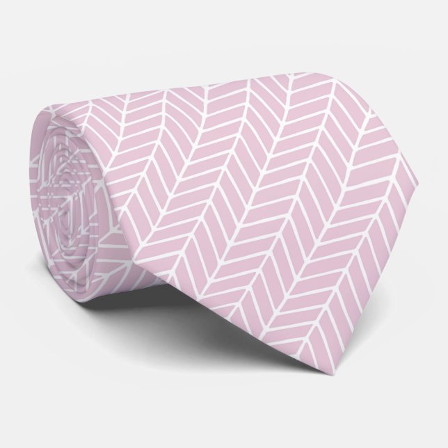 Pink & White Abstract Diagonal Chevron Pattern Tie (Rolled)
