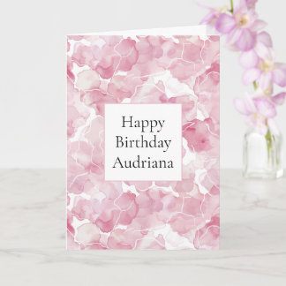 Pink White Abstract Floral Birthday Card