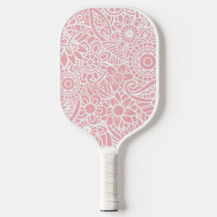 Pink & White Abstract Floral Tropical Hawaiian Pickleball Paddle