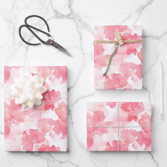Pink & White Abstract Paint Wrapping Paper Sheet (Front)