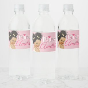 Pink White Afro Princess Ballerina Baby Girl Water Bottle Label