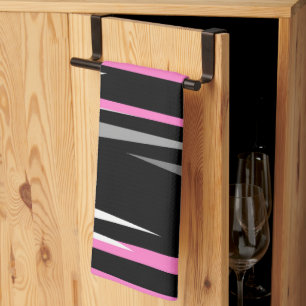 pink white and black abstract  tea towel