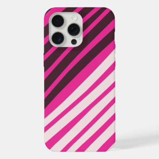 Pink white and black diagonal stripes  iPhone 15 pro max case