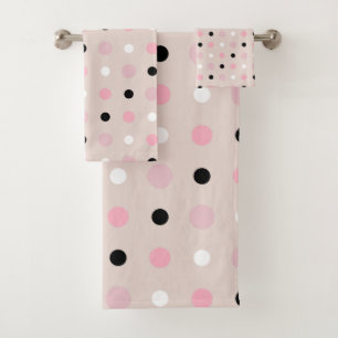 Pink, white and black Dots Bath Towel Set