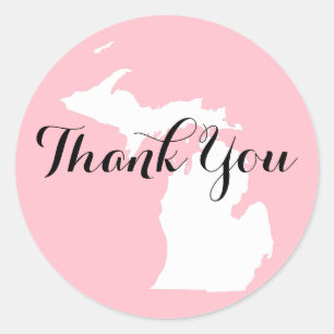 Pink White and Black Michigan Wedding Thank You Classic Round Sticker