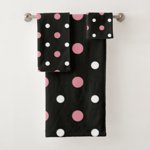 Pink white and black polka dots   bath towel set