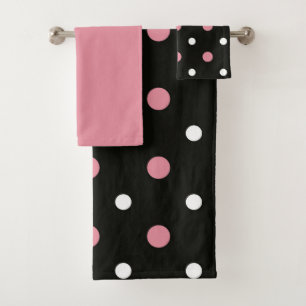 Pink white and black polka dots   bath towel set