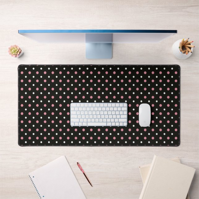 Pink white and black polka dots   desk mat (Office 1)