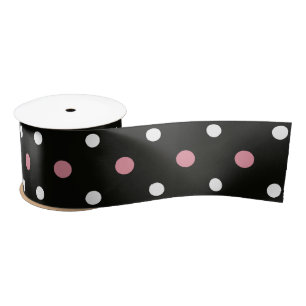 Pink white and black polka dots   satin ribbon