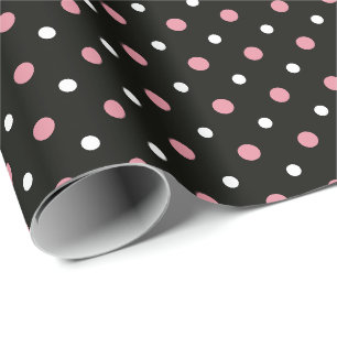 Pink white and black polka dots wrapping paper