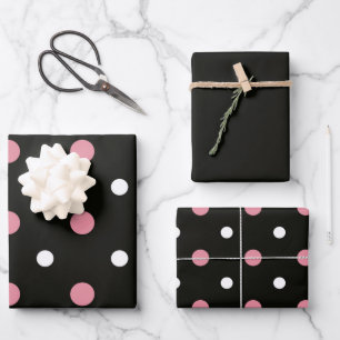 Pink white and black polka dots   wrapping paper sheet