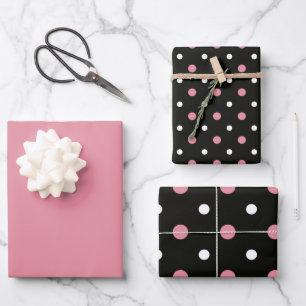 Pink white and black polka dots wrapping paper sheet