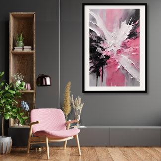 Pink White and Black Splash Art unframed Poster