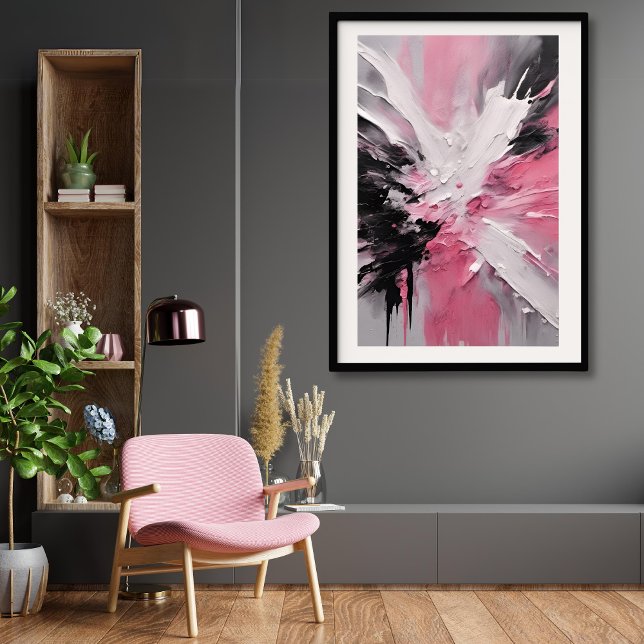 Pink White and Black Splash Art unframed Poster (Add a splash of color to your room with this pretty modern art print.)