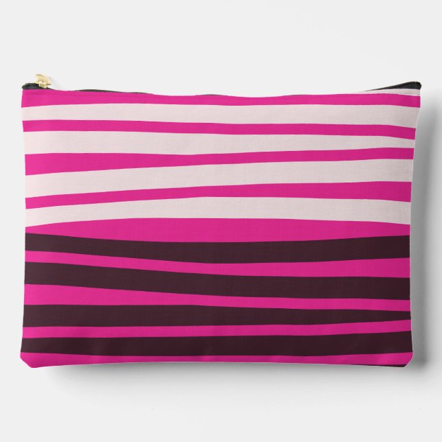Pink white and black stripes  accessory pouch (Front)