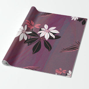 Pink White and Black tropical floral Wrapping Paper
