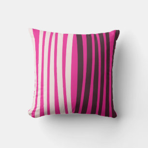 Pink white and black vertical stripes cushion